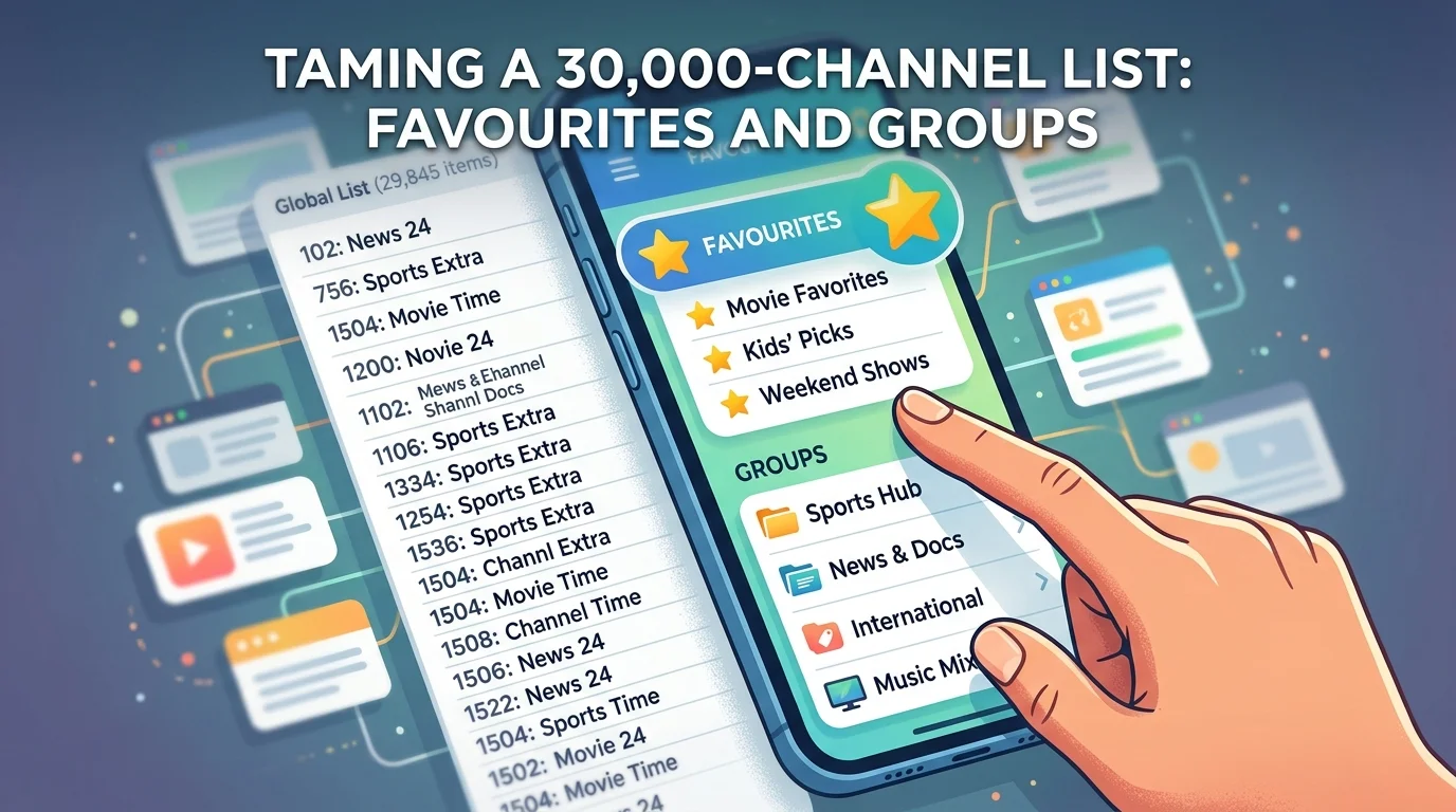 Organising an IPTV channel list with favourites and groups